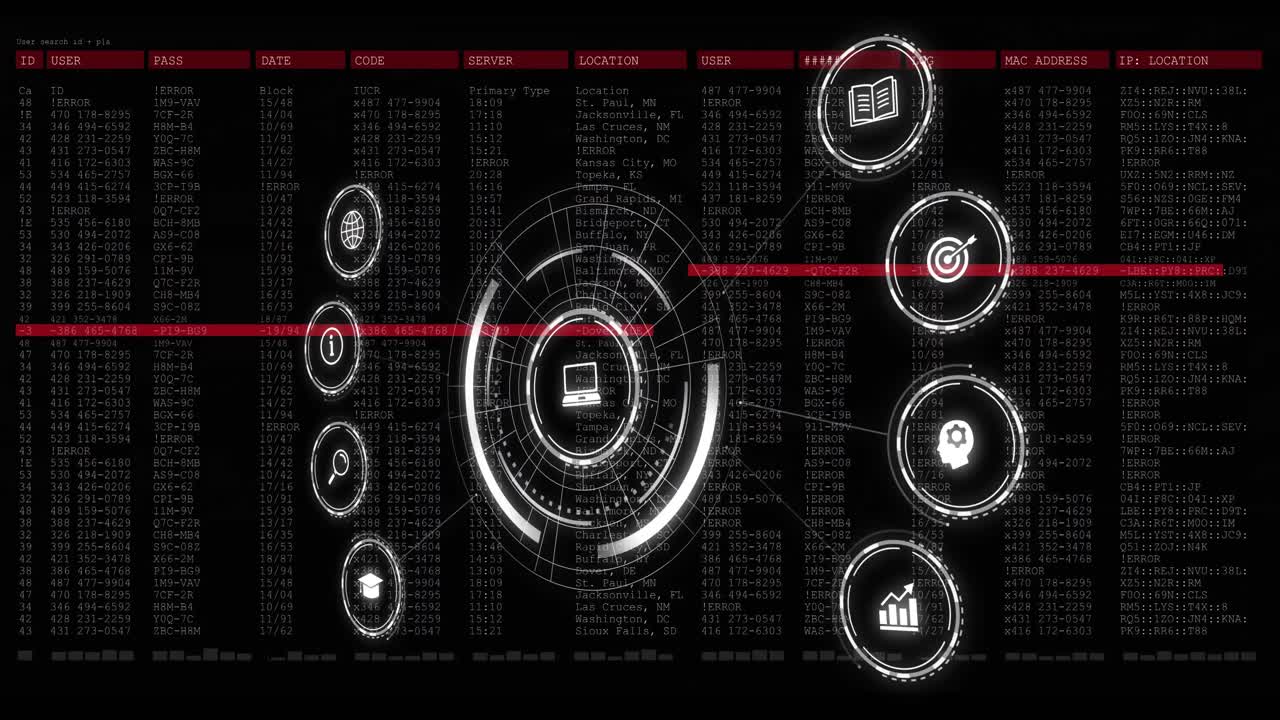 Animation of icons with connections and data processing