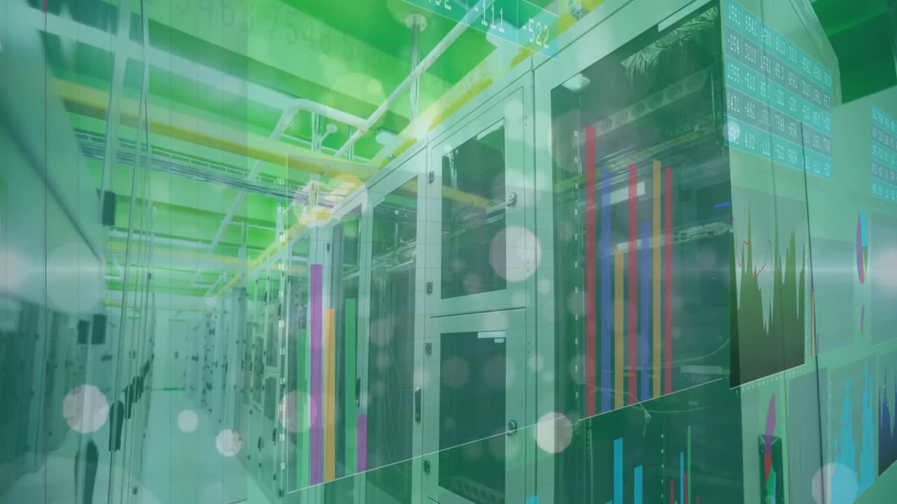 컴퓨터 서버를 통해 통계 및 데이터 처리의 애니메이션