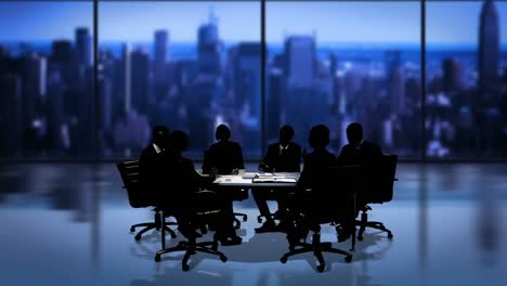 business people having meeting in conference room against digital interface