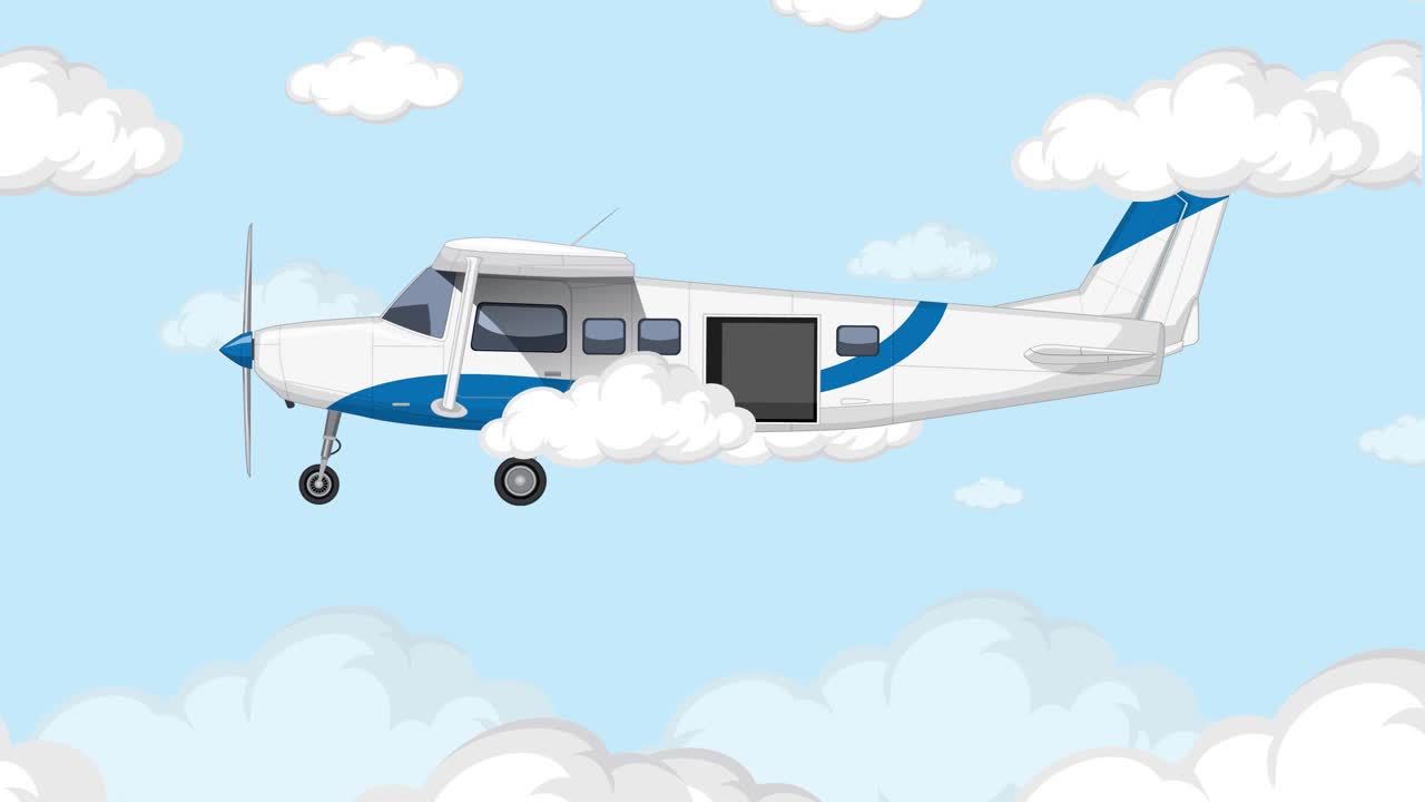 Piccolo aereo che vola attraverso un cielo nuvoloso