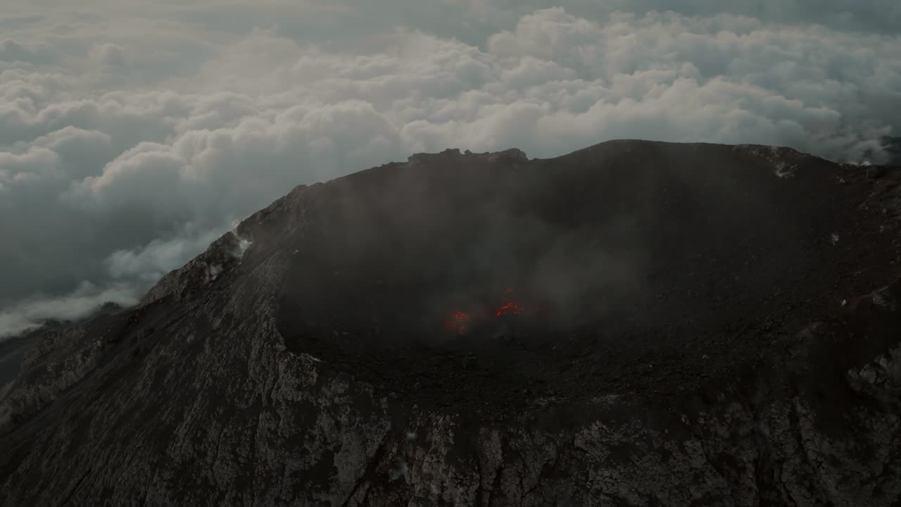 Aerial View Of Fuego Volcano Crater During Sunset In Guatemala