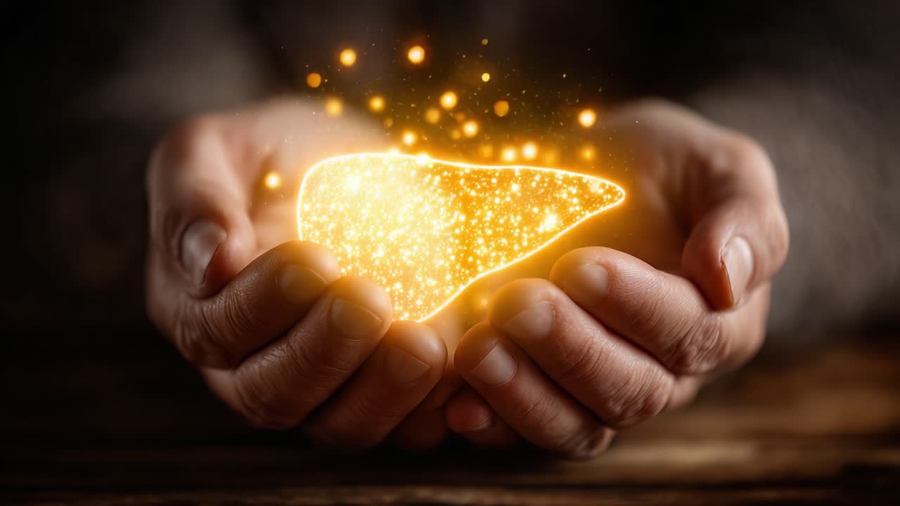A Captivating Visualization of a Glowing Liver in Hands, Symbolizing Care and Nurturing Health Through Imaginative Representation of Internal Organs