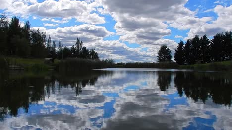 blue peaceful lake water mirror reflection bright scenic cloudy sky