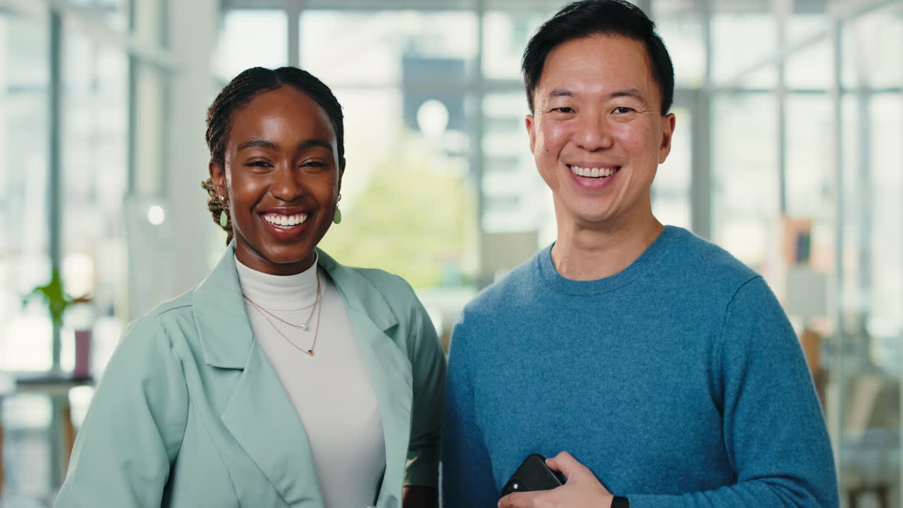 Happy Diverse Business Colleagues Smiling in a Modern Office