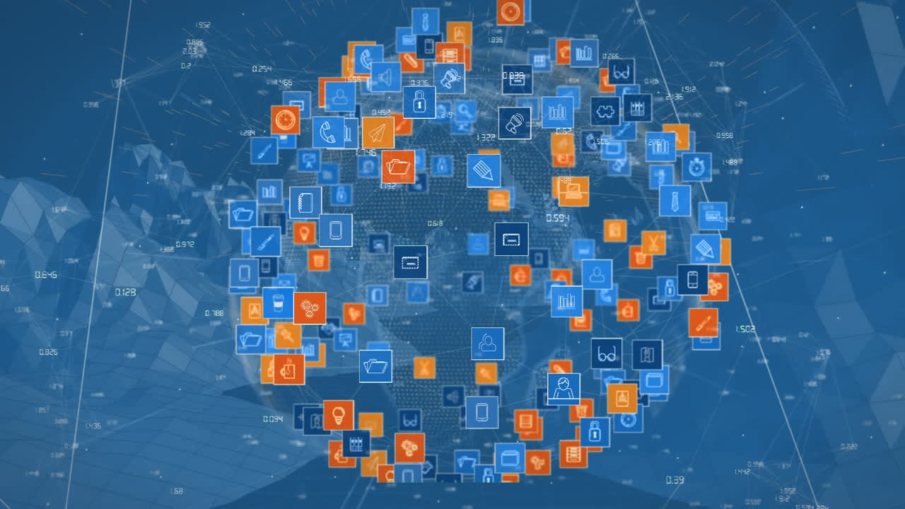 iconos digitales dispuestos esféricamente