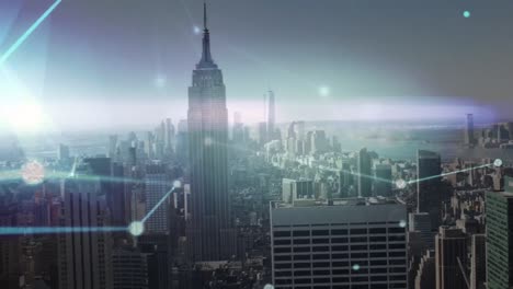 animation of network of connections over cityscape