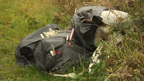 criminals dump carpet rubbish in a field gateway spoiling the rural english countryside