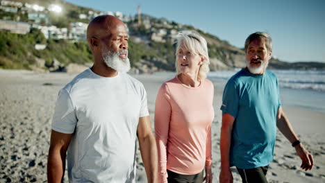 senior people walking on the beach