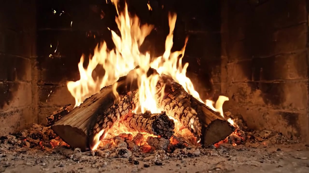 Fiamme Accattivanti: Un Viaggio Ipnotizzante Attraverso il Calore e l'Atmosfera di un Fuoco Scintillante in un Ambiente Rustico con Focolare in Pietra