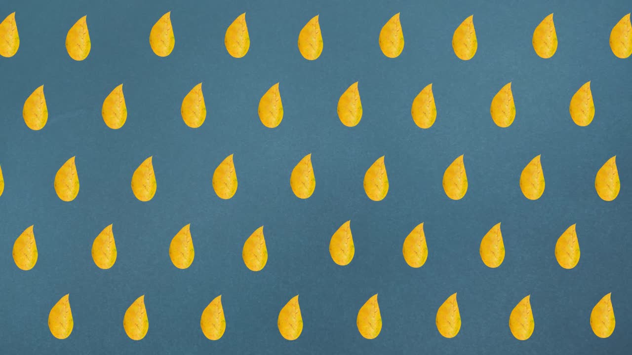 파란색 배경에 가을 노란색 잎의 줄의 애니메이션