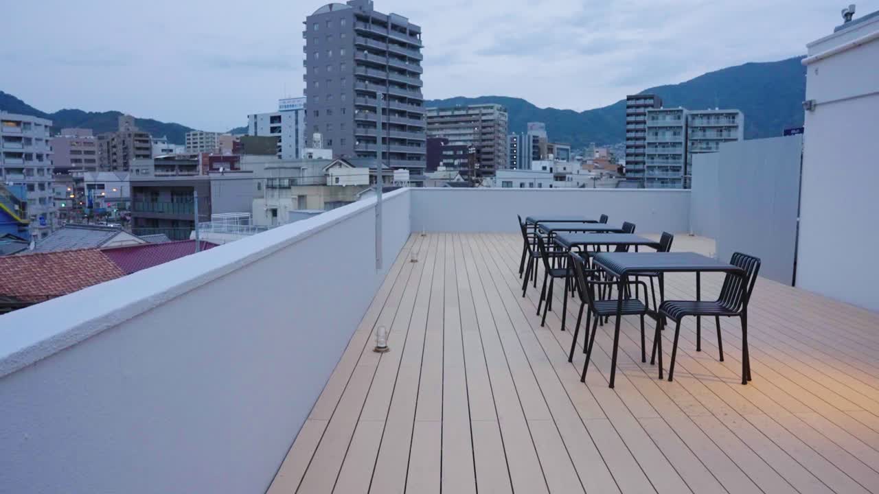 Early Morning in Kure City, Hiroshima, Panning Establishing Shot on Cloudy Day