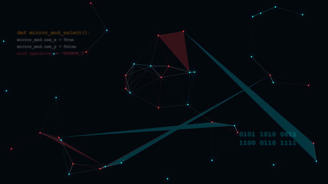 Abstract Digital Network Connection with Binary Code and Programming Syntax