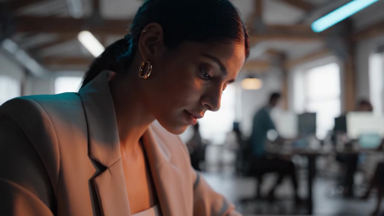 A focused individual engaged in digital note-taking, showcasing modern work habits and the integration of technology in a contemporary office setting.
