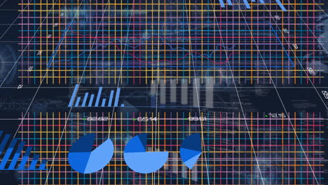 animación de patrones de cuadrícula multicolores, interfaz infográfica, círculo contra un fondo abstracto.