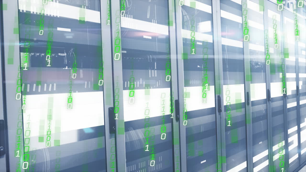 컴퓨터 서버를 통해 바이너리 코딩과 데이터 처리의 애니메이션