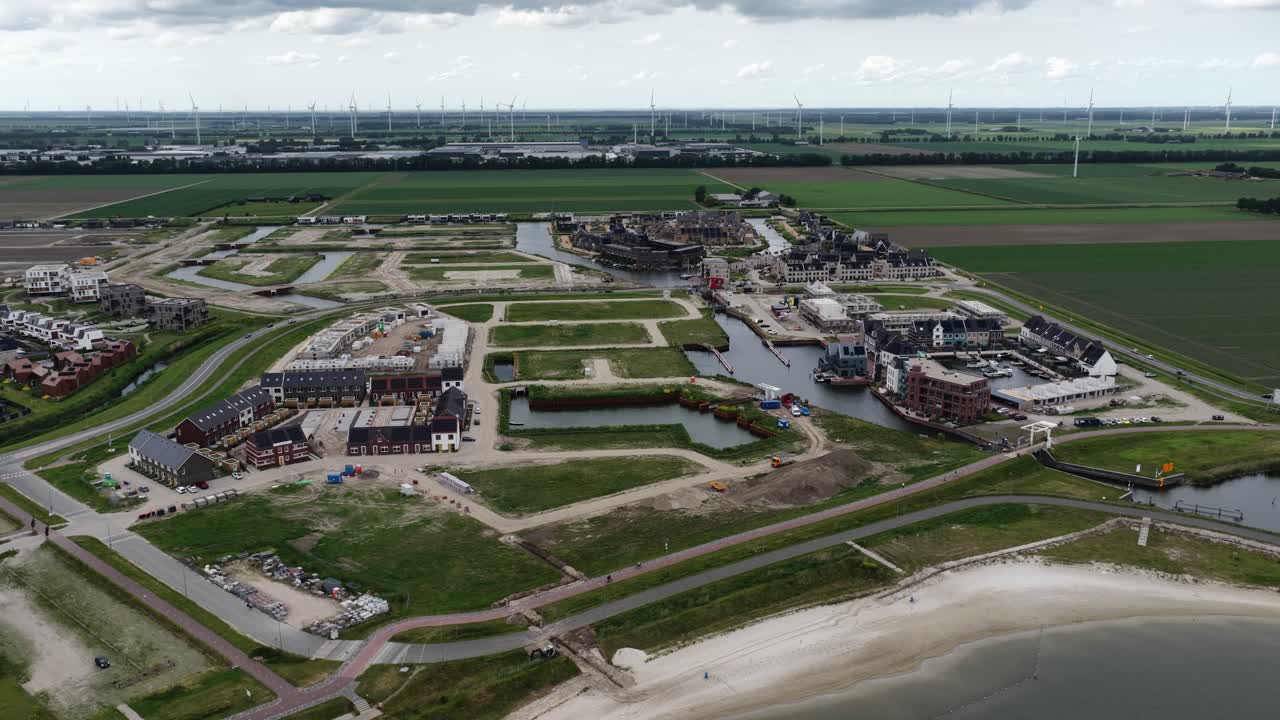 new build residential area, housing, modern suburb. aerial drone video. Under construction