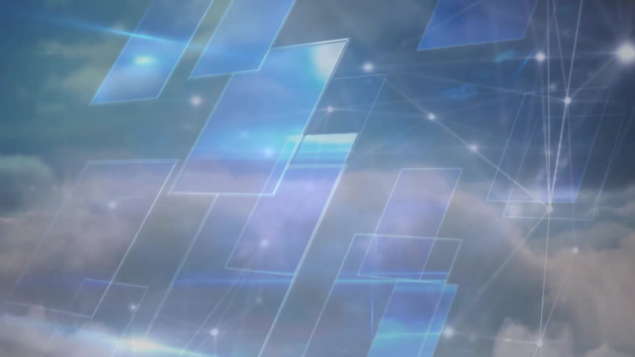 animación de la red de conexiones con pantallas azules digitales