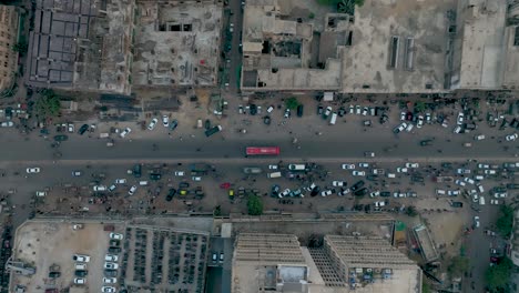 aerial birds eye view of traffic at along ma jinnah road in karachi