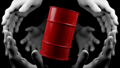 oil barrel held in hands