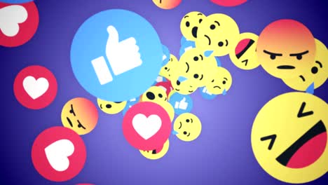 animación de emoji, emoticones, como y corazones renderización, fondo, bucle