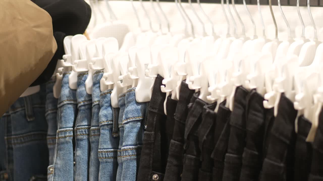 jeans en colgadores en una tienda minorista