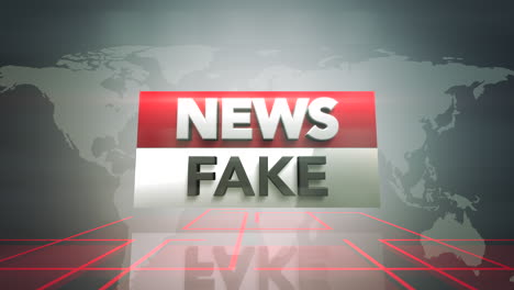 texto de animación noticias falsas y gráfico de introducción de noticias con líneas y mapa mundial en el fondo abstracto del estudio