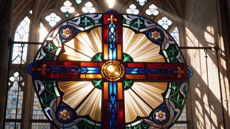 Cruz Cristiana con Luz Celestial, Fondo para Adoración.
