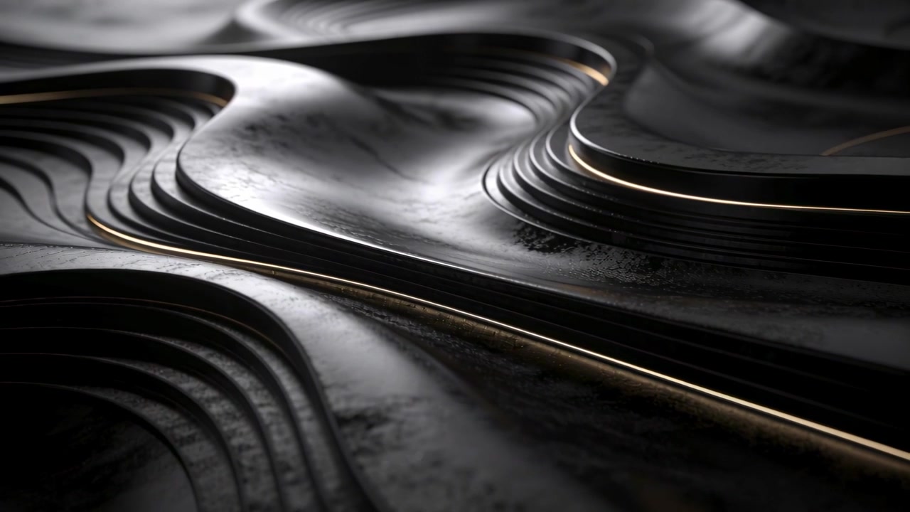 Moving camera and shifting light revealing sculpted metal surface at studio, emphasizing gold seam