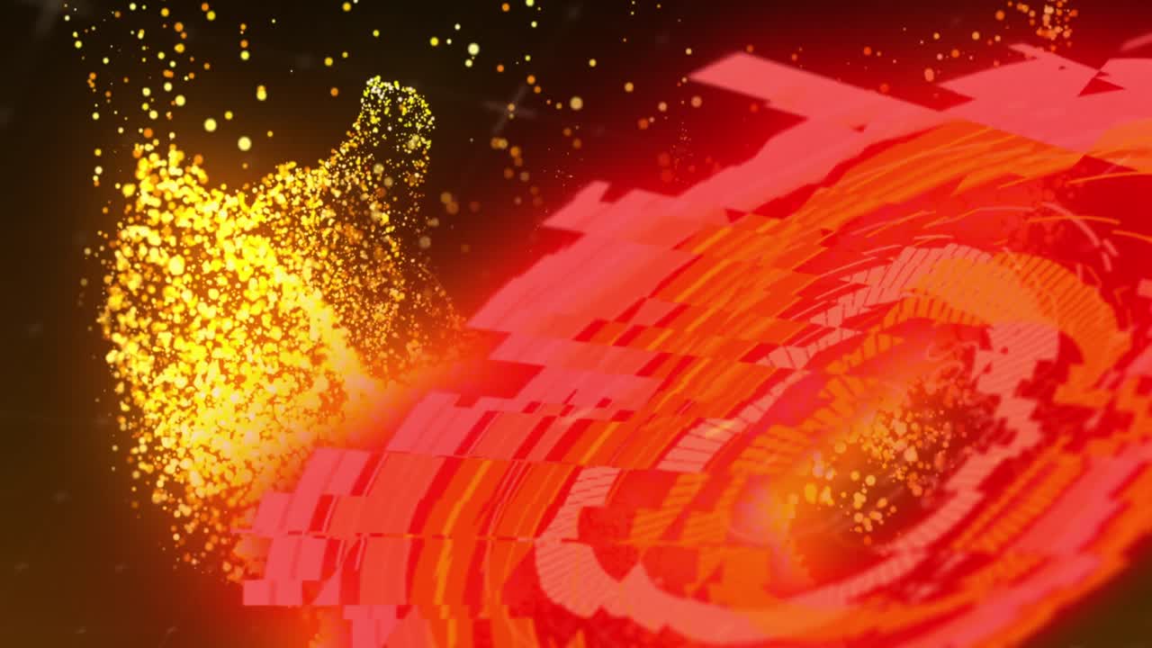 빛나는 스 ⁇ 이 배경의 오렌지색 반점 위를 스캔하는 애니메이션