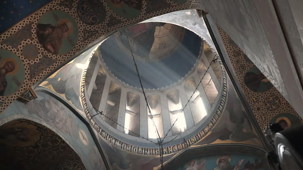 A royal style rooftop detail inside Sioni Cathedral in Tbilisi showcasing ornate design and sacred Georgian Orthodox architecture