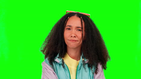 idea, doubt and green screen with a black woman