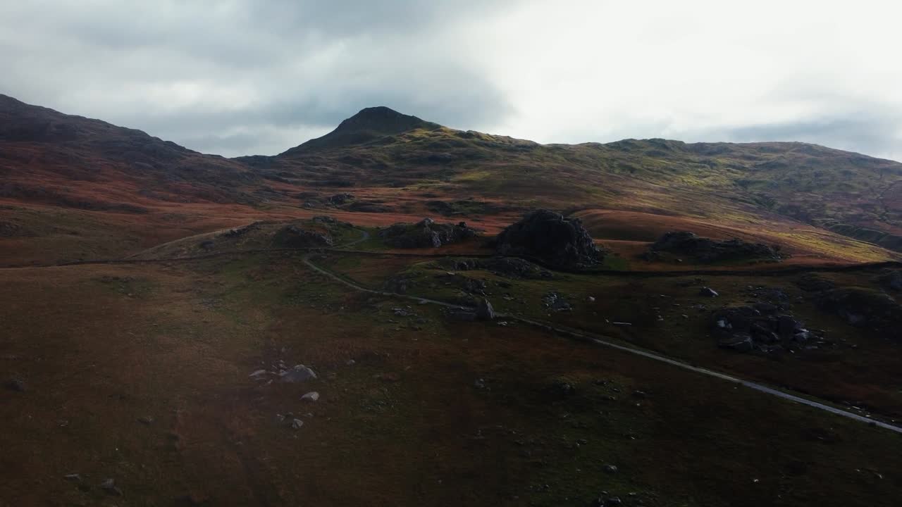 Aerial of the road to Snowdonia.   Snowdonia,Wales,UK