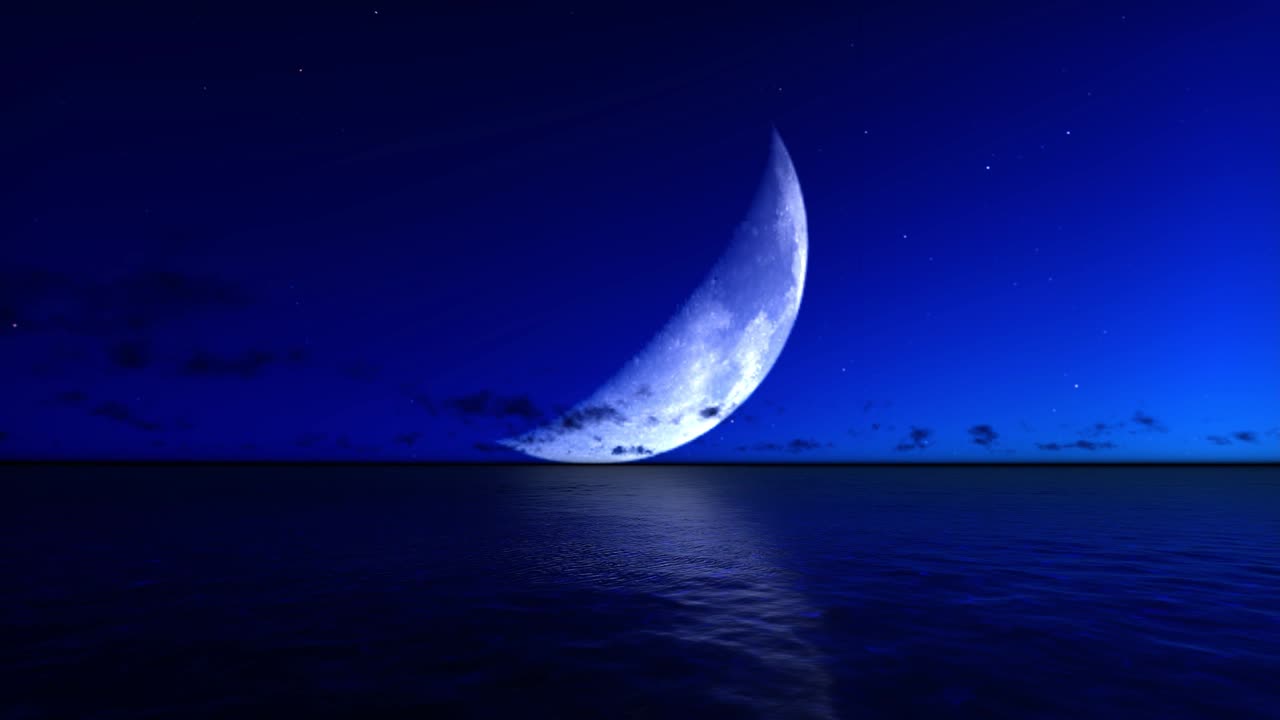 Night Sea With Crescent Moon