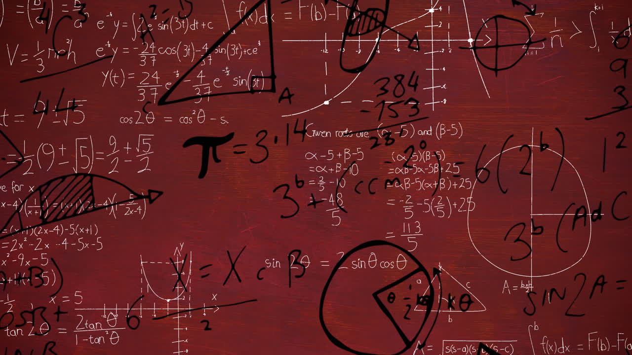 Animation of mathematical equations on grey background