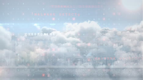 animación del procesamiento de datos sobre el cielo azul y las nubes