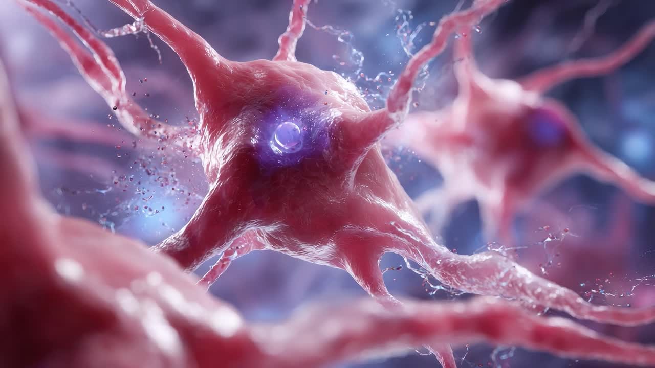 Intricate View of Neurons Thriving in a Mystical Bio-Luminescent Environment, Showcasing Their Form, Structure, and Unique Neural Connections at Cellular Level