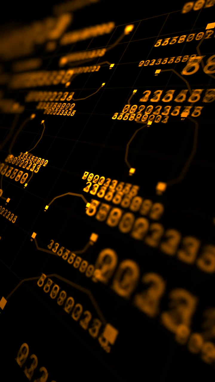 Vertical smartphone format digital asset of a golden data stream analyzing machine learning and fintech security. Ideal for social media stories, mobile apps, and vertical tech content.