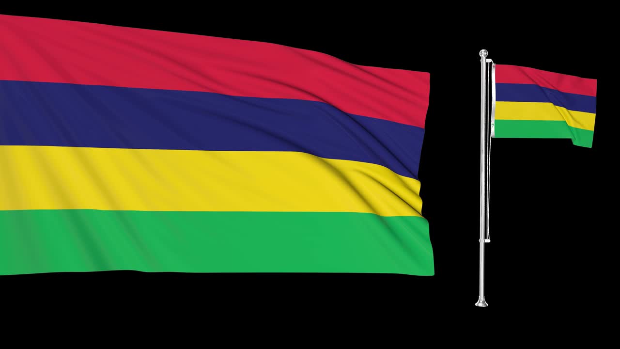 Green screen Mauritius two flags waving mauritian flagpole animation 3d chroma key