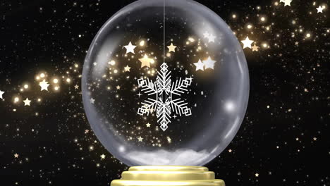 animation of snow flakes falling over christmas snow globe on black background
