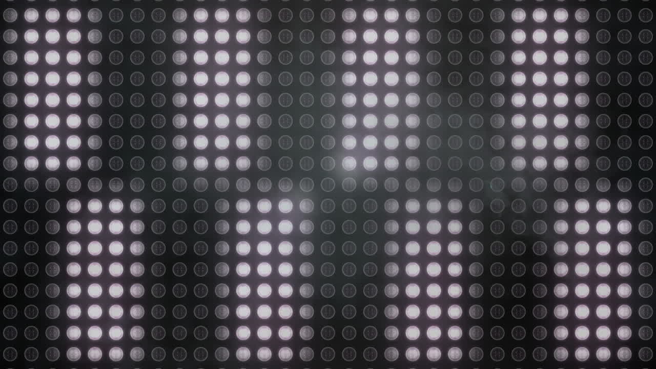 Animation of a black and purple gas shape floating over purple lights flashing in the background