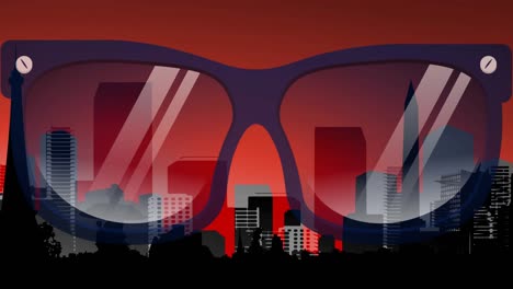 animation of glasses in city on red background