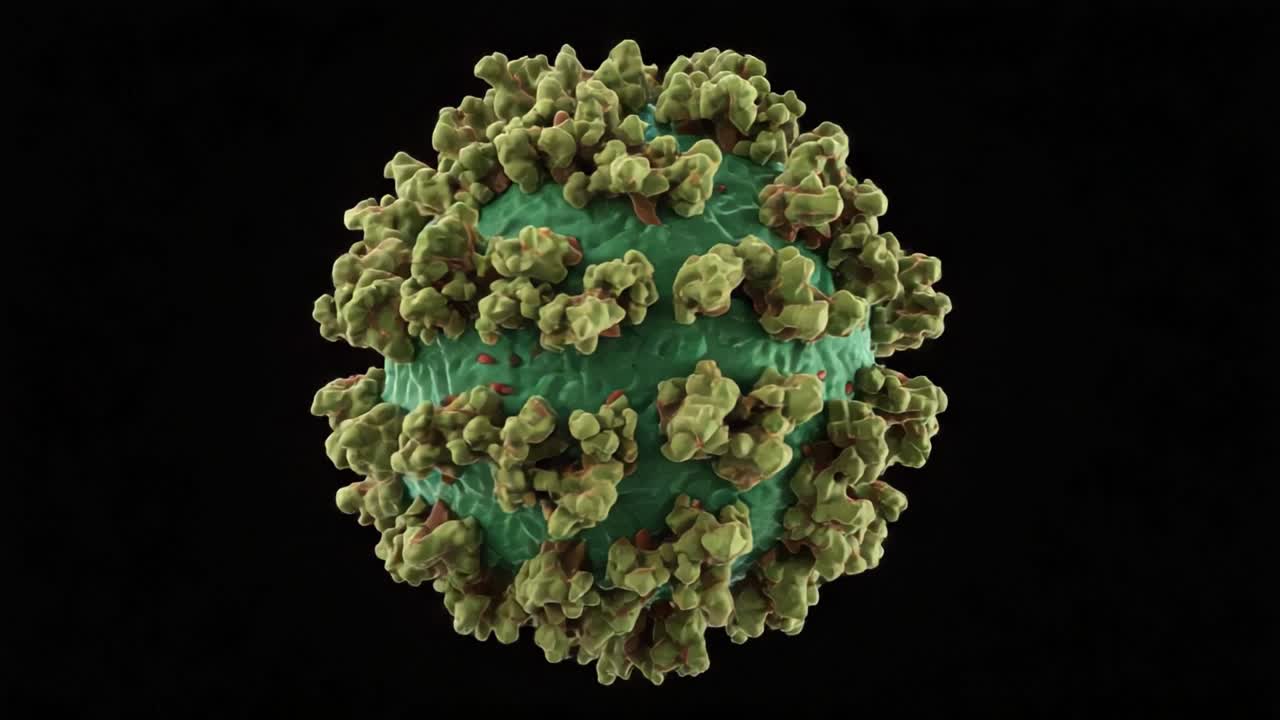 A Detailed Visual Representation of a Complex Virus Sphere Highlighting Its Unique Structure and Surface Characteristics in Scientific Illustration