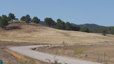 A-Cyclist-Cycling-in-a-Rural-Meadow-Road-in-Portugal