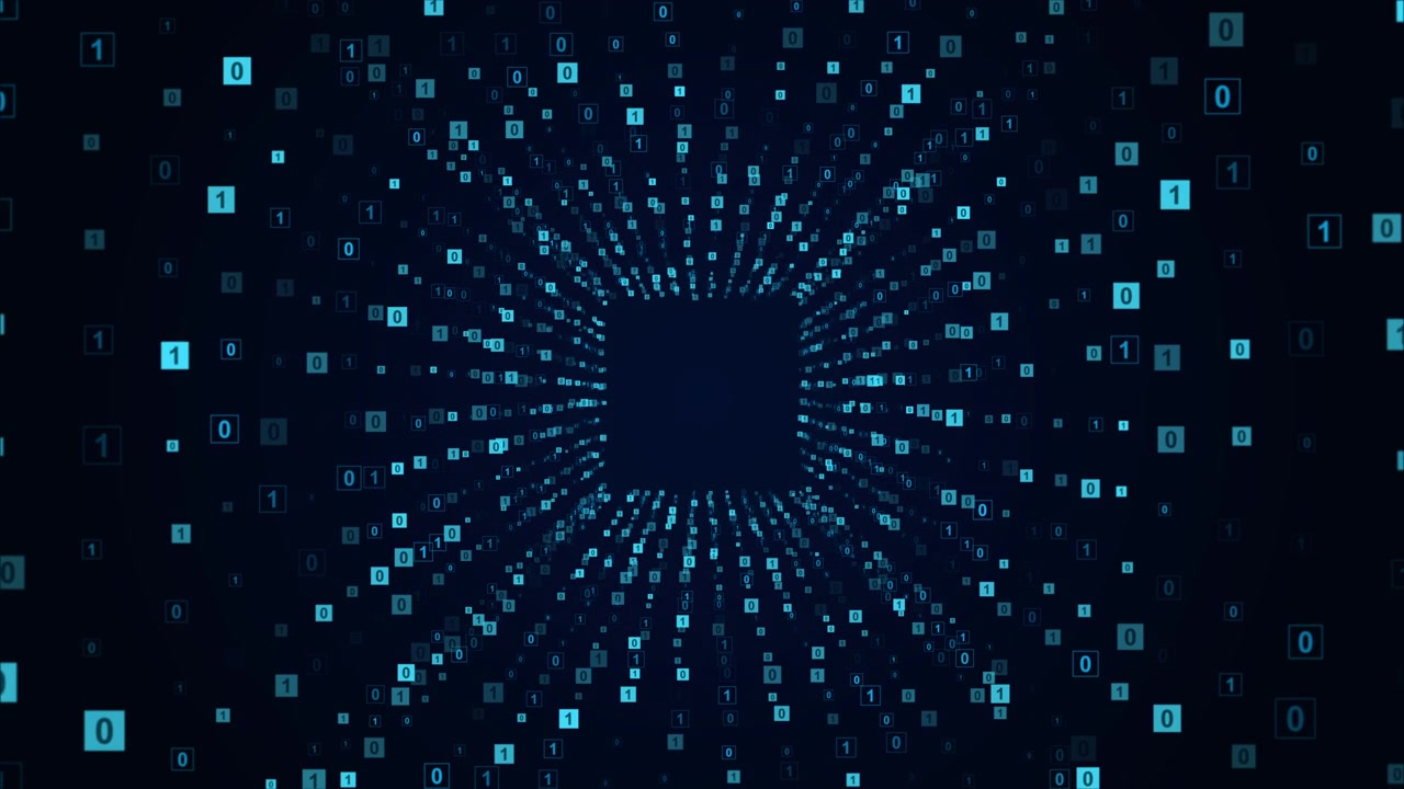 Digital Binary Code Tunnel with Flowing Data Stream