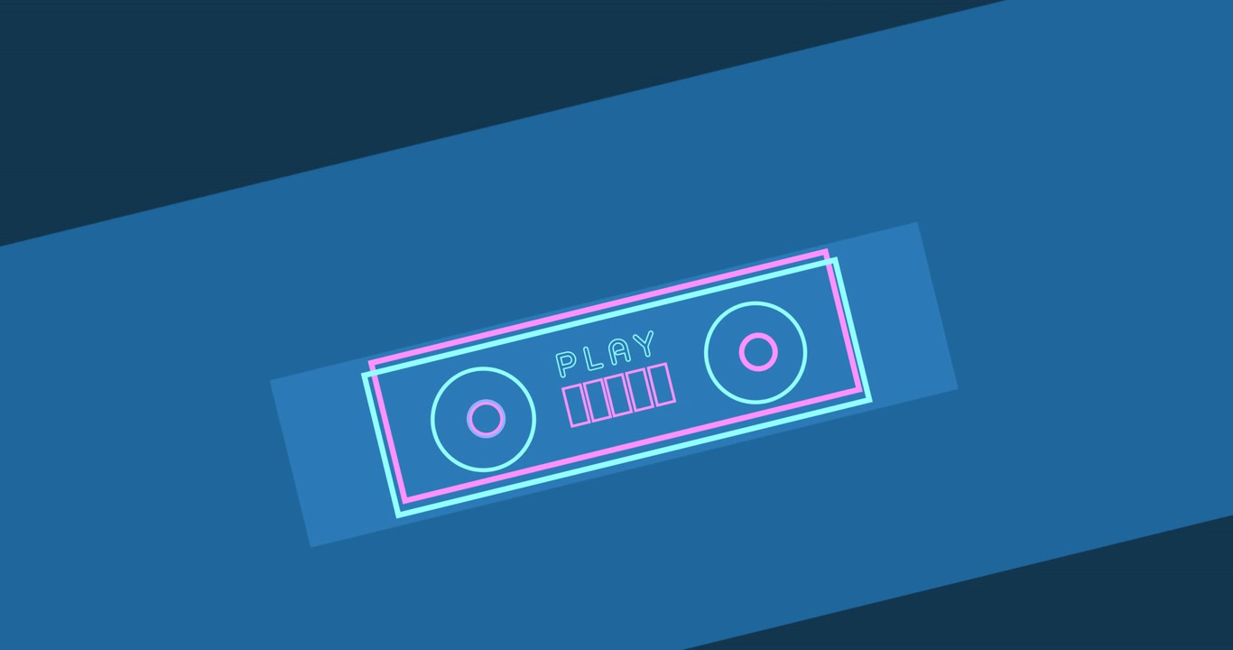 Animation of neon radio over blue background