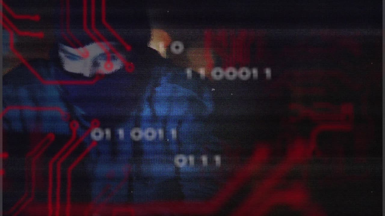 animación del procesamiento de datos sobre un hacker caucásico