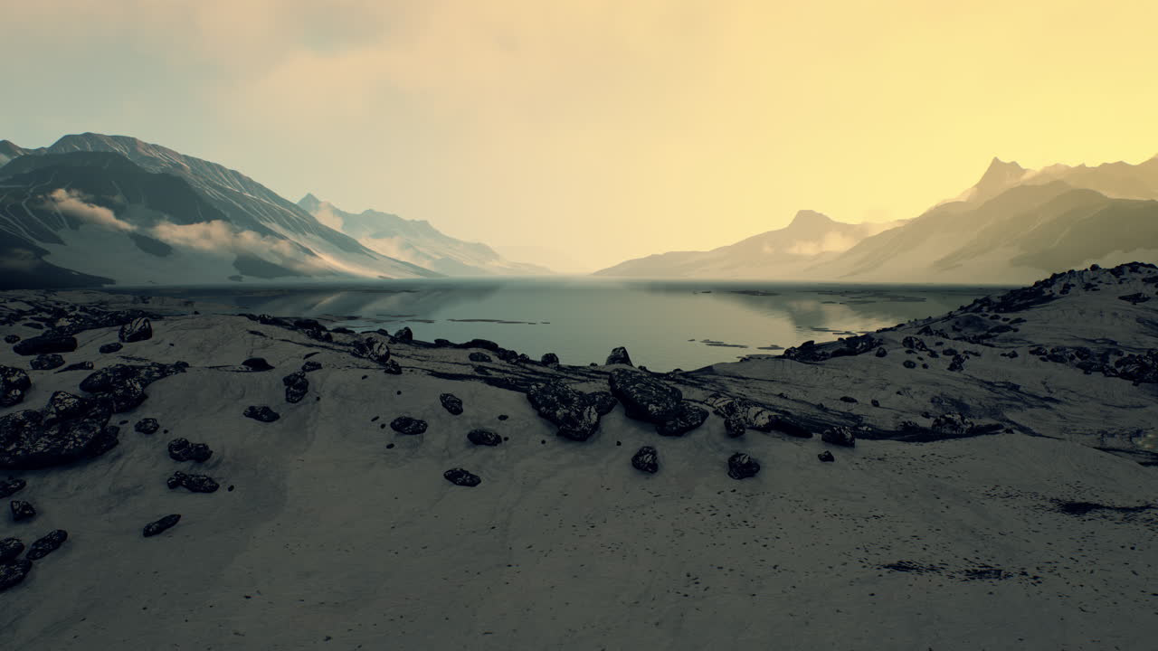 paisaje de invierno con rocas cubiertas de nieve en el océano ártico