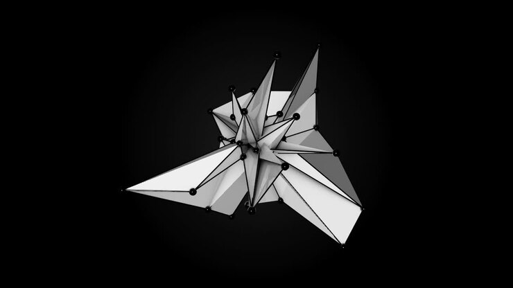 Animation of Abstract White Fractal Geometric, Polygonal or Lowpoly Style Black Sphere made From a Triangular