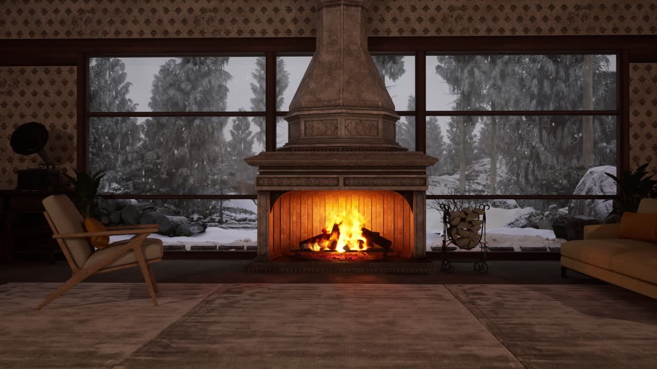 Cozy Winter Living Room with Fireplace