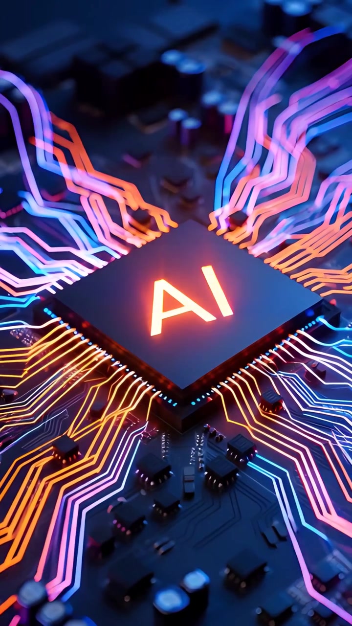 Sfondo Tecnologico Futuristico con Scheda Madre e Chip AI 4K